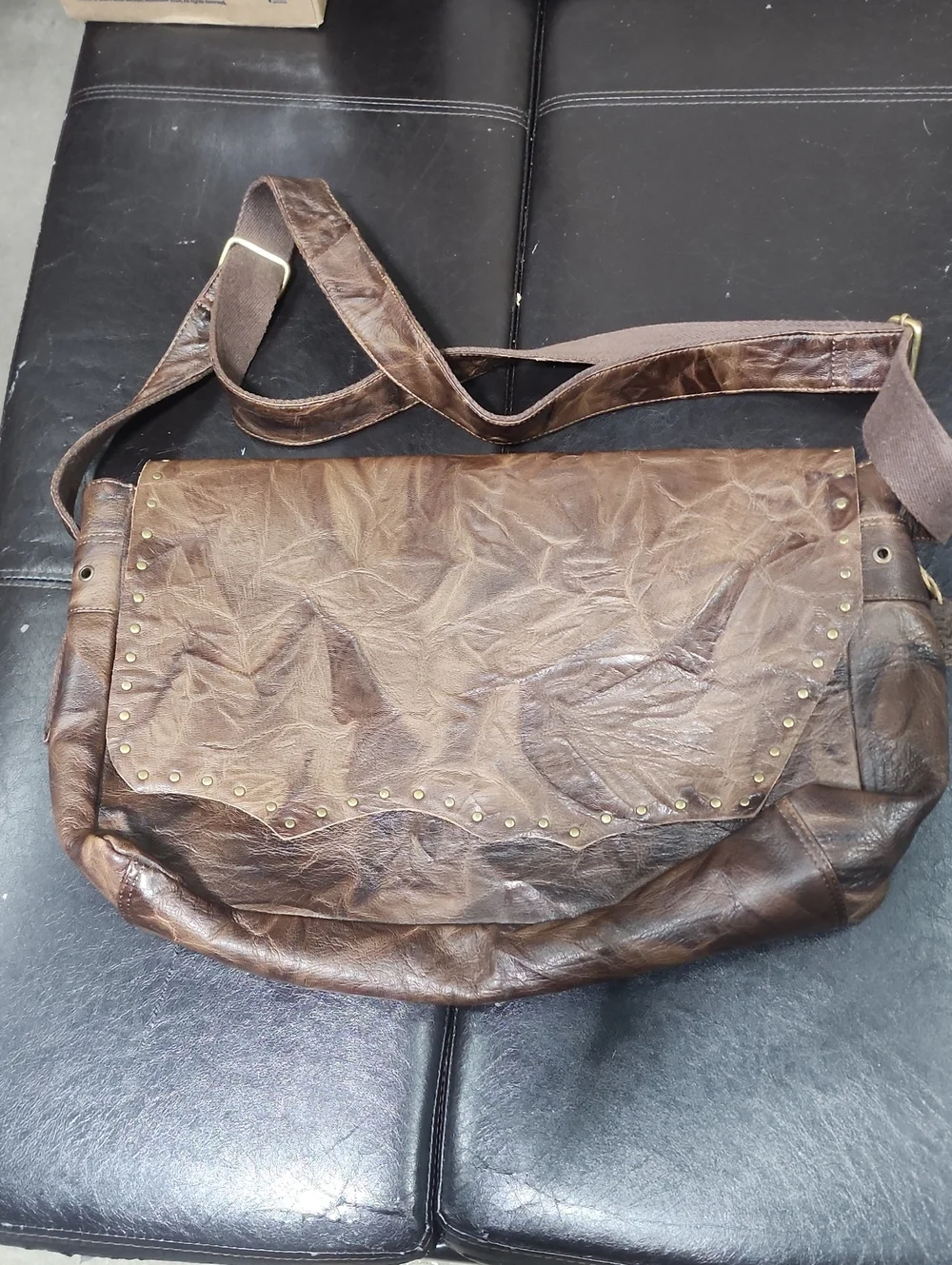 Brown Leather Messenger Laptop Bag - Casual Crossbody